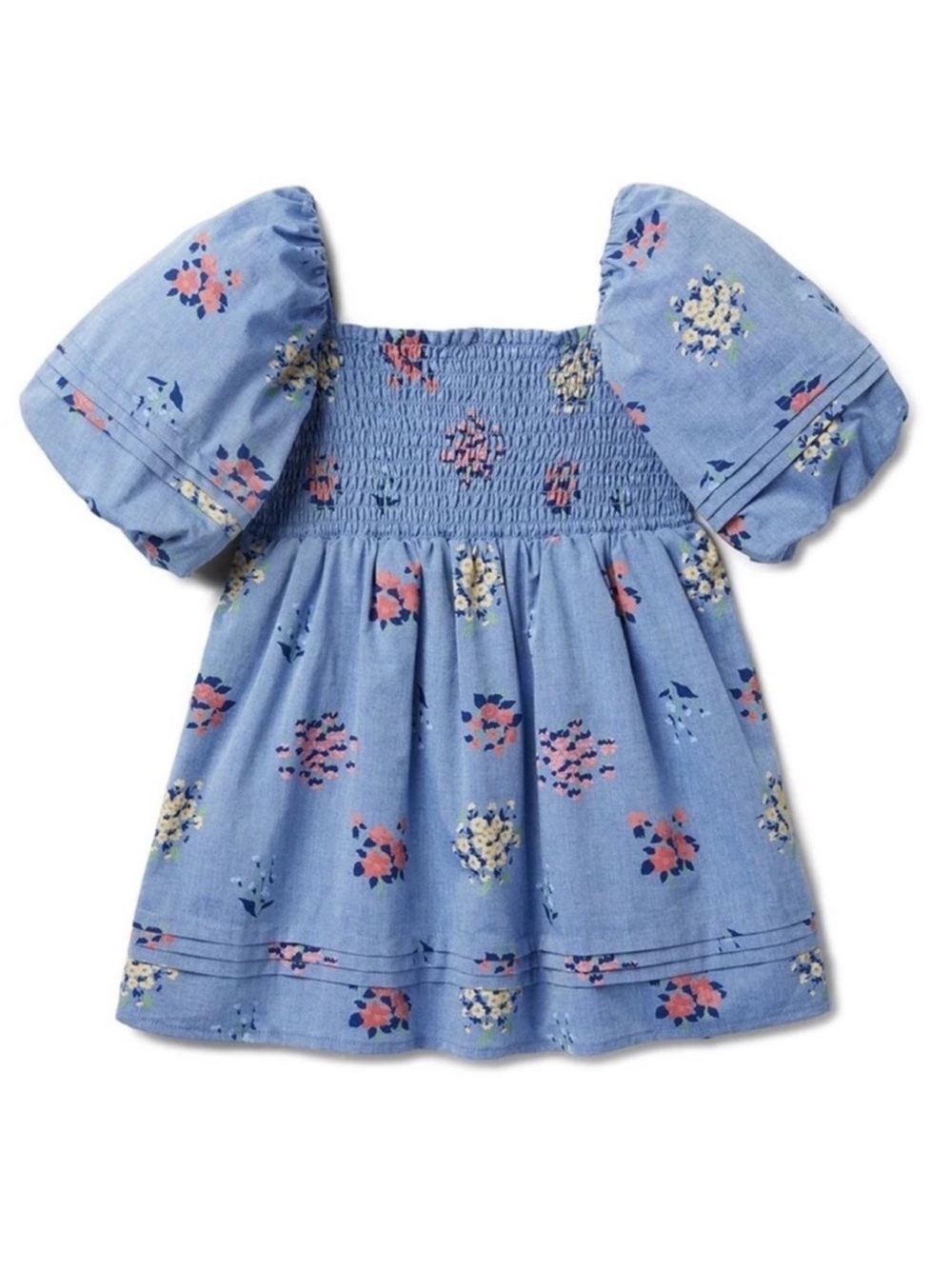 Janie And Jack Blue Floral Smocked Bubble Dress Light Blue Preppy